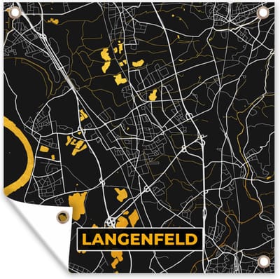 Tuin poster Plattegrond – Langenfeld – Goud – Stadskaart – Kaart - Duitsland - 200x200 cm - Tuindoek