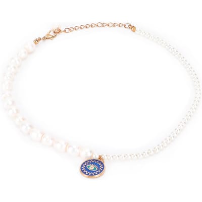 Collier en Perles Imitation avec Pendentif Œil Maléfique Chaîne Artificielle Accessoire de Bijouterie pour Femmes white
