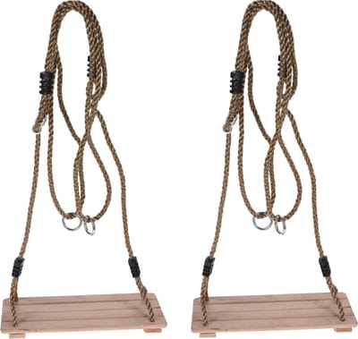 Set van 2x stuks houten schommels / kinderschommels 40 x 16 cm - Speelgoedschommels met touwen voor in de tuin