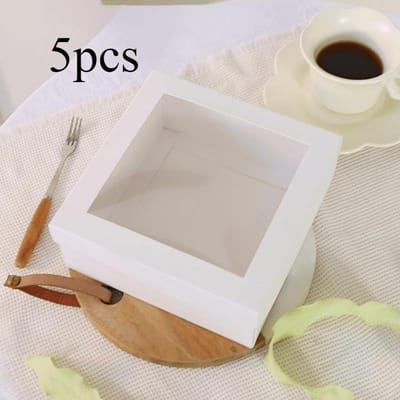 5 pièces, Boîte d'emballage pour gâteau avec fenêtre, Boîte à pain blanche 4 pouces/5 pouces, Boîte à gâteau Contenant pour tartes, Pâtisseries, Biscuits, Fêtes d'anniversaire, Mariages 5pcs