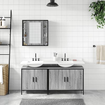 vidaXL - 3-delige - Badkamermeubelset - bewerkt - hout - grijs - sonoma - eikenkleur