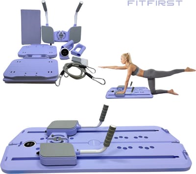 FitFirst Pilates Board | Complete Training in één board | Inclusief WeerstandsBanden & Core Glider | Paars