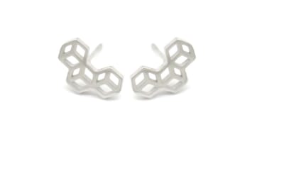 Oorbellen - oorstekers - sieraad - oorsieraad - accessoire - RVS - zilverkleurig - geometrisch - blokken - blokjes - 3D - hip - trendy - tijdloos - cadeau - geschenk - feest - dames - vrouwen - heren - unisex