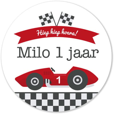 Traktatie stickers met naam – Race auto - 44 stickers – Verjaardag & school