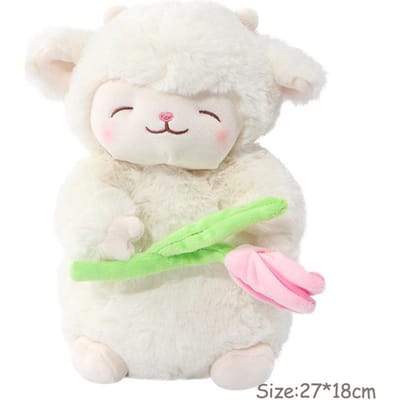 Lam Knuffelpop Kawaii Lief Wit Roze Schaap Houdt Tulp Bloemen Zacht Gevuld Dier Pop Schaap Wuggy Cartoon Knuffel Speelgoed