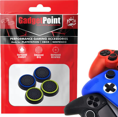 Gadgetpoint - Thumb Grips voor PlayStation, PS5, Xbox X/S, One & Switch Pro Controller - Gaming Thumbgrips - Performance Anti-Slip Thumbsticks - Bescherming Accessoires - Zwart Blauw en Zwart Lichtgroen