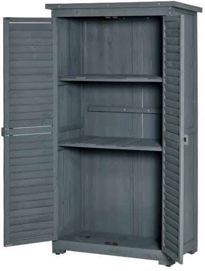 Houten Tuinschuur - 87x46,5x160 cm - Tuinhuis - Tuinkast - met Planken en Louvredeuren - Gereedschapsschuur - Opslagruimte Tuin - Tuingereedschap Bewaren - Buitenschuren Weerbestendig - Grijs