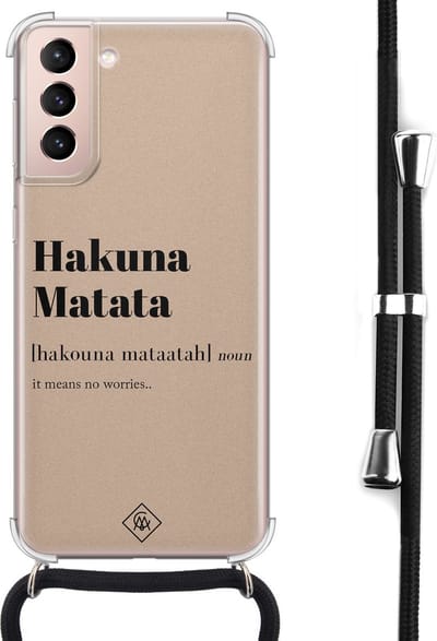 Casimoda® hoesje met koord - Geschikt voor Samsung S21 - Hakuna Matata - Afneembaar koord - Siliconen/TPU - Bruin/beige