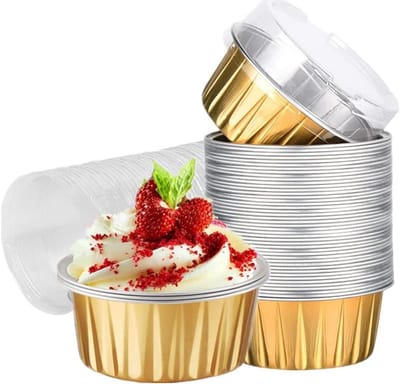 100 Stuks Aluminium Folie Bakvormpjes met Deksel - 5 Oz Muffin Cups, Wegwerp Mini Taartpannen voor Bruiloften en Verjaardagen, Ideaal voor Cupcakes en Desserts