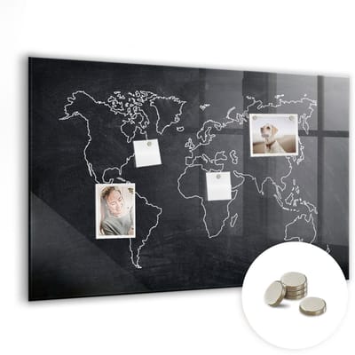 Tulup Glassboards - Overzicht van de wereldkaart Magneetbord - 90 cm x 60 cm - Zwart Magnetisch Memobord - Gratis 5 Sterke Magneten - Scandinavisch Design Bord - Magneetbord Rechthoekig - Magneetbord Keuken - Planning Muur - Magneetbord Muur
