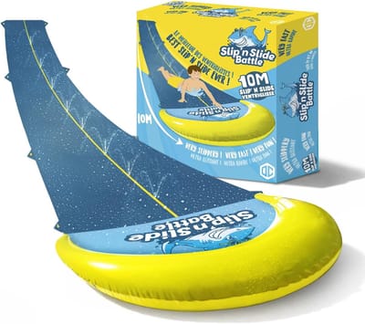 Buikschuifbaan - Waterspeelgoed - 10 Meter - Premium Waterslide met Dual Track Slide Mat - Buikschuifmat met Aansluitbare Waterslang - Extra Dikke Slip 'n Slide Waterbaan - Lange Waterglijbaan Tuin - Outdoor Waterpret Kind & Volwassene