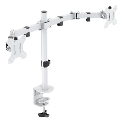 Deltaco GAM-040 - Monitor Arm - Bureaustandaard voor 2 Schermen - 13-32 inch - 90° Zwenkbaar - Wit