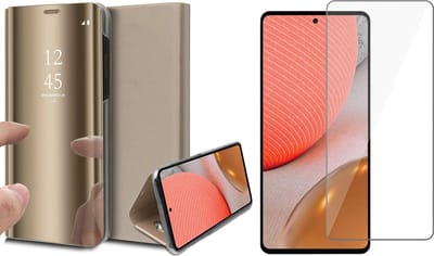 Hoesje geschikt voor Samsung Galaxy A72 - Spiegel Book Case - Goud - Met Screenprotector