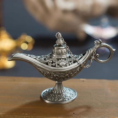 12 cm(4,7 )Klassiek Zeldzaam Holle Legende Aladdin Magische Geest Lampen Rookwaren Branders Retro Wens Olie Lamp Huisdecoratie Cadeau
