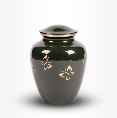 Messing Urn Middel 3,2 liter Groen Goudkleurig Vlinders - Urn voor Menselijke As - Crematie Urn voor As Volwassenen