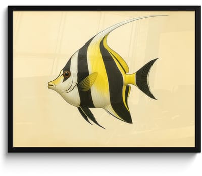 Poster in lijst - Fotolijst 80x60 cm - Posters - Vis - Sierlijk - Rugvin - Geel - Posterlijst zwart - Decoratie - Wanddecoratie woonkamer - Muurdecoratie slaapkamer