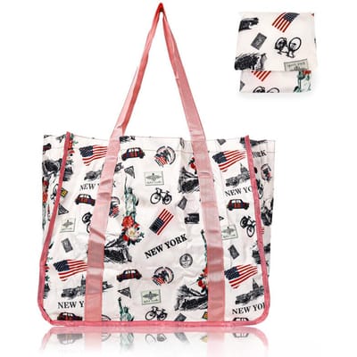Sacs de courses pliables, portables, écologiques, sacs fourre-tout imperméables, sacs à main grande capacité pour femmes 45.5*19.5*38cm rose