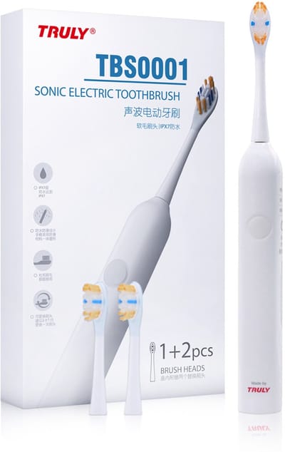 Truly TBS0001 - Elektrische Tandenborstel - IPX7 - 3 Poetsstanden - Inclusief 3x Opzetborstels - Draadloos Oplaadbaar - Wit
