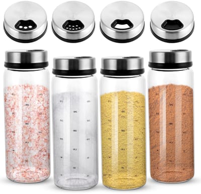 Dailygoods- Kruidenpotjes 4 stuks - Borosilicaatglas 300ML - Ronde Kruidenstrooier - Draaideksel - Hittebestendig - Onbreekbaar