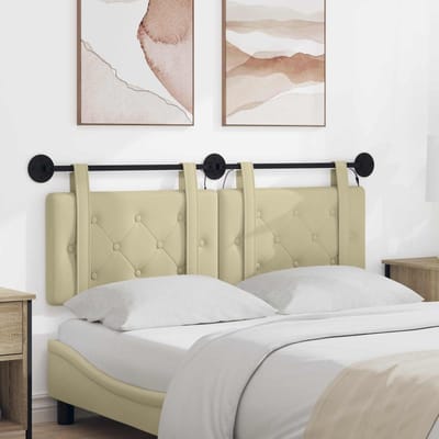 vidaXL - Hangend - hoofdbord - Met - LED-verlichting - Crèmekleurig - Kunstleer