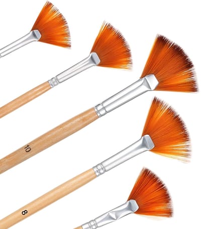 5 Stks Ventilator Borstel Set, Zachte Nylon Haar Ventilator Verf Borstels met Lange Houten Handgreep Professionele Artiest Tekenhulpmiddelen voor Acryl Aquarel Olie Gouache Schilderij