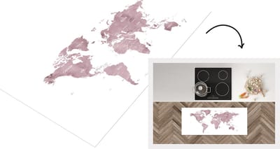 Keukenloper - Loper keuken - Wereldkaart - Roze - Marmer - 120x50 cm - Keukenloper vinyl
