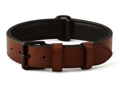 Brute Strength - Luxe leren halsband hond - Bruin met zwarte stiksels - L - (46 - 53 cm) x 3,5cm - honden halsband - hondenhalsband - halsband hond leer - leren honden halsband - stoere honden halsband - leren hondenhalsband - leren halsband hond