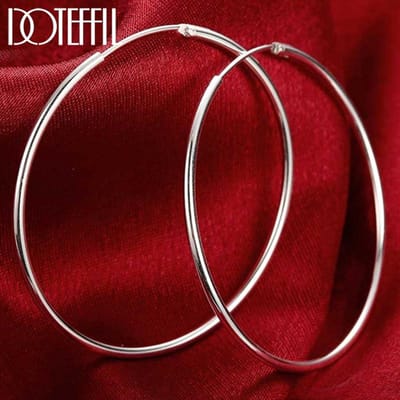 100 %925 Sterling Zilveren Hoop Oorbel 50mm Ronde Cirkel Lus Cadeaus Eenvoudige Gladde Grote Oorbellen Voor Vrouwen Sieraden red