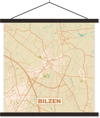 Posterhanger incl. Poster 60x60 cm - Schoolplaat - Kaart - Plattegrond - Vintage - Bilzen - Stadskaart - Textielposter - Zwarte latten - Stadskaart