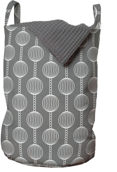 ABAKUHAUS abstracte waszak, eenvoudige cirkels en kettingen, wasmand met handvatten, trekkoorddichting voor wasserettes, taupe grijs en wit