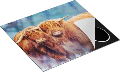 Chefcare Inductie Beschermer Twee Schotse Hooglanders in de Sneeuw - 60x50 cm - Afdekplaat Inductie - Kookplaat Beschermer - Inductie Mat