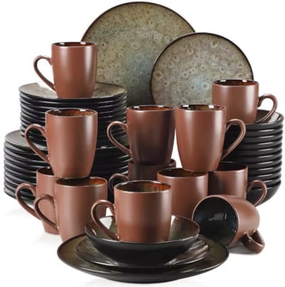 Lorentino Serviesset - 48 delig - 12 persoons - Bruin - Dinerborden - Bordenset - Diepe borden - Ontbijtborden - Servies - Keukenservies