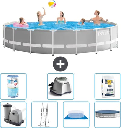 Intex Rond Prism Frame Zwembad - 548 x 122 cm - Grijs - Inclusief Pomp - Ladder - Grondzeil - Afdekzeil Filter - Zoutwatersysteem - Zwembadzout