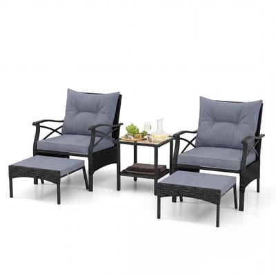 Balkonset 4 personen - Tuinset - Bistroset - Grijs / Donkergrijs / Beige - 5 delig - Tuintafel en 4 stoelen - 4 personen - Gecoat metaal