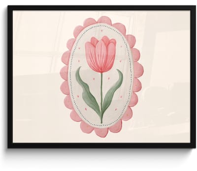 Poster in lijst - Fotolijst 80x60 cm - Posters - Tulp - Lijst - Ovaal - Illustratie - Posterlijst zwart - Decoratie - Wanddecoratie woonkamer - Muurdecoratie slaapkamer