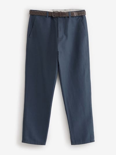Next - Heren - Broek met ceintuur in reguliere pasvorm van een mix van linnen en katoen - Blauw