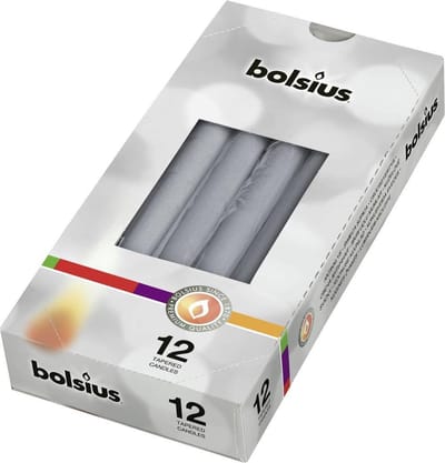 Bolsius Gotische Kaarsen Zilver 245/24 12 stuks - 1 pak - 12 zilveren kaarsen