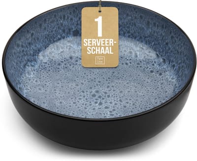 Pure Living Ibiza Dark Grote Serveerschaal - Ø 26,5 cm - Rookblauw - Aardewerk - Vaatwasserbestendig - Magnetronbestendig