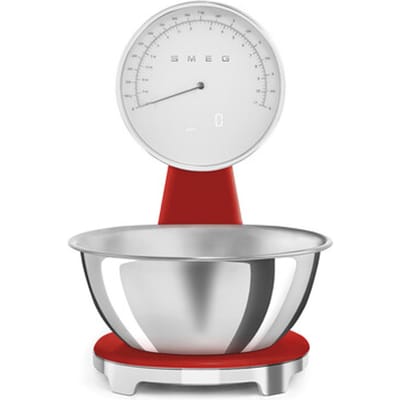 SMEG KSF01RDWW Keukenweegschaal - Analoog & Digitaal - 5 kg - RVS Kom 1,8L - USB Oplaadbaar - LCD Display - Tarrafunctie - '50s Style - Rood