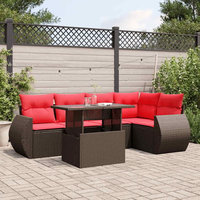 vidaXL - 6-delige - tuinbankset - met - kussens, - bruin - polyrotan