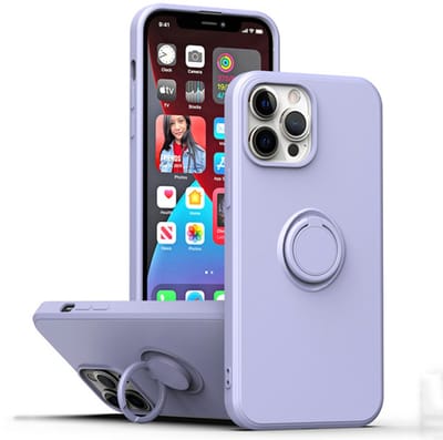 Geschikt voor Apple iPhone 16 Pro – Liquid Silicone Hoesje met Ringhouder | Schokbestendig & Anti-Slip | Paars