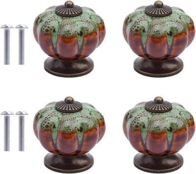 Vintage keramische knoppen 4 stuks pompoen ontwerp met luipaardpatroon voor keukenkast en kledingkast (groen)