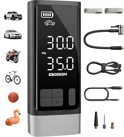 Elektrische bandenpomp auto 12V – draadloze luchtcompressor met LED, auto-stop en 2500mAh accu