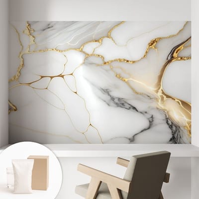 Coloray Behang - Marmeren elegantie Wanddecoratie - 104x70 cm - Wit Behang - Voor liefhebbers van elegantie en modern interieurdesign - Behang Voor de woonkamer, slaapkamer en kantoor - Vliesbehang Teksten