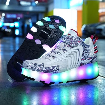 Schoenen op wielen, Dubbele wielen skates, Heren- en kinderschoenen met wieltjes, LED-lichtschoenen 31 white