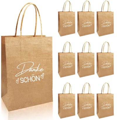 Dailygoods - 10 stuks kleine cadeautasjes met handvat, 21 x 15 x 8 cm, papieren zakken met handvat, kraftpapier, cadeauzakje met dubbelzijdige patronen, cadeauzakjes voor verjaardagen, bruiloften, communie