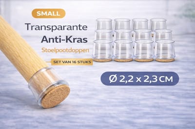 Anti Kras Stoelpoot Doppen Small – 16 Stuks – Ø 2,2 x 2,3 cm – Transparante Stoelpootbeschermers met Vilt – Geluidsdempend & Vloerbescherming voor Stoelen en Meubels – Transparant