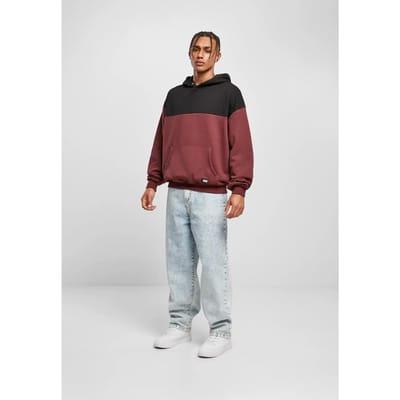 Urban Classics - Upper Block Hoodie/trui - S - Bordeaux rood/Zwart