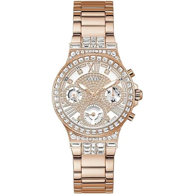 Horloge Dames Kwarts Uurwerk Kristallen Inleg Roségouden Wijzerplaat Band Luxe Ontwerp Modieuze Stijl Voor Dagelijks/Date Gebruik Een Cadeau Voor Vriendinnen GW0320L3 beige