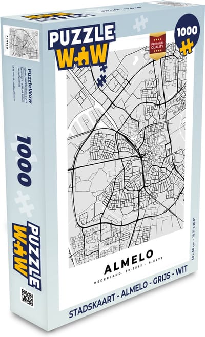 Puzzel Stadskaart - Almelo - Grijs - Wit - Legpuzzel - Puzzel 1000 stukjes volwassenen - Plattegrond